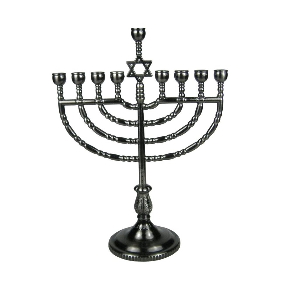 Rite Lite Jewish Gray Metal Hanukkah Menorah Star Of David 9 Branch Judaica
